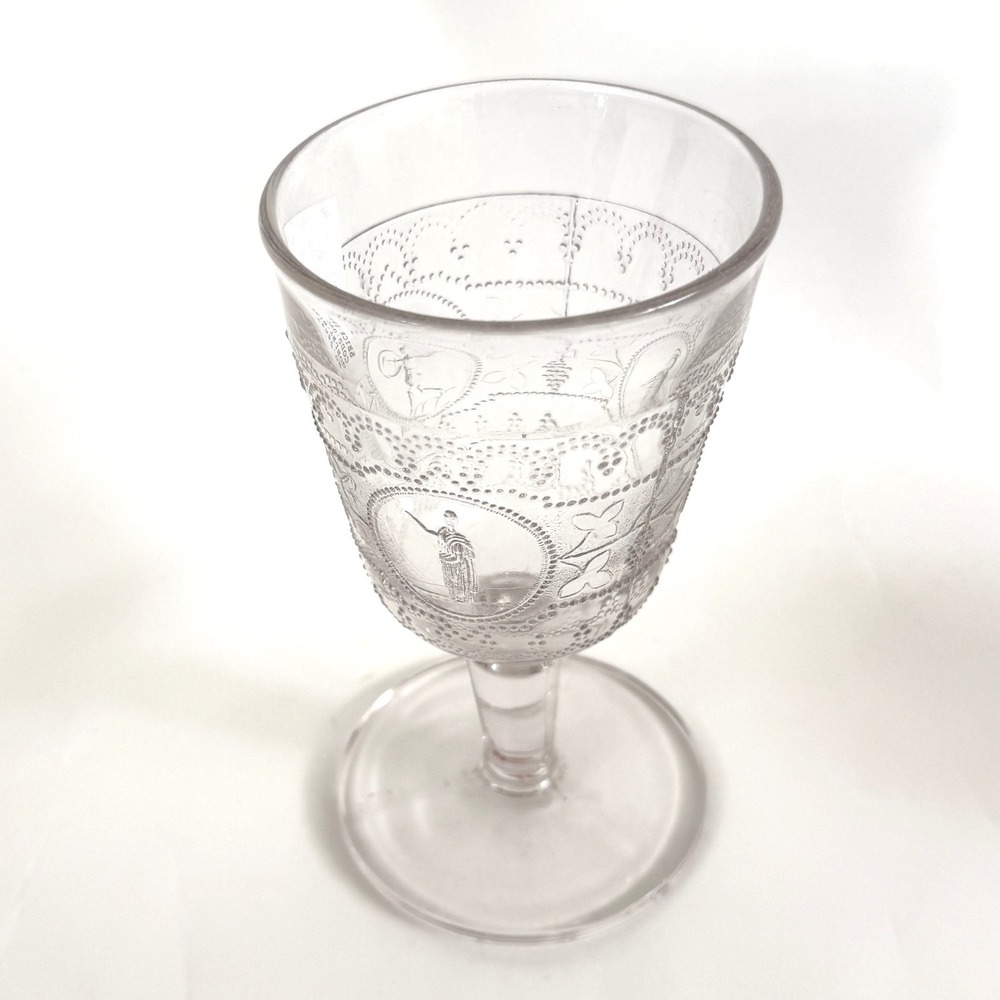 Antique EAPG Cameo Wine‎ Goblet Greek Roman Figural Pressed Glass